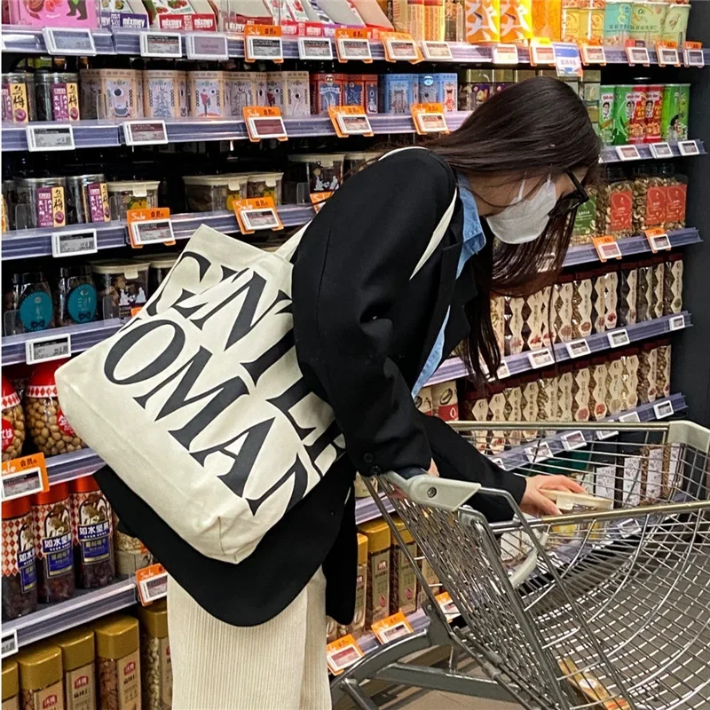 Borse A Tracolla In Tela Da Donna Gentlemoman Letter Tote Handbags Borsa Per La Spesa Da Viaggio In Tessuto Di Cotone Di Grande Capacità Casual Femmin