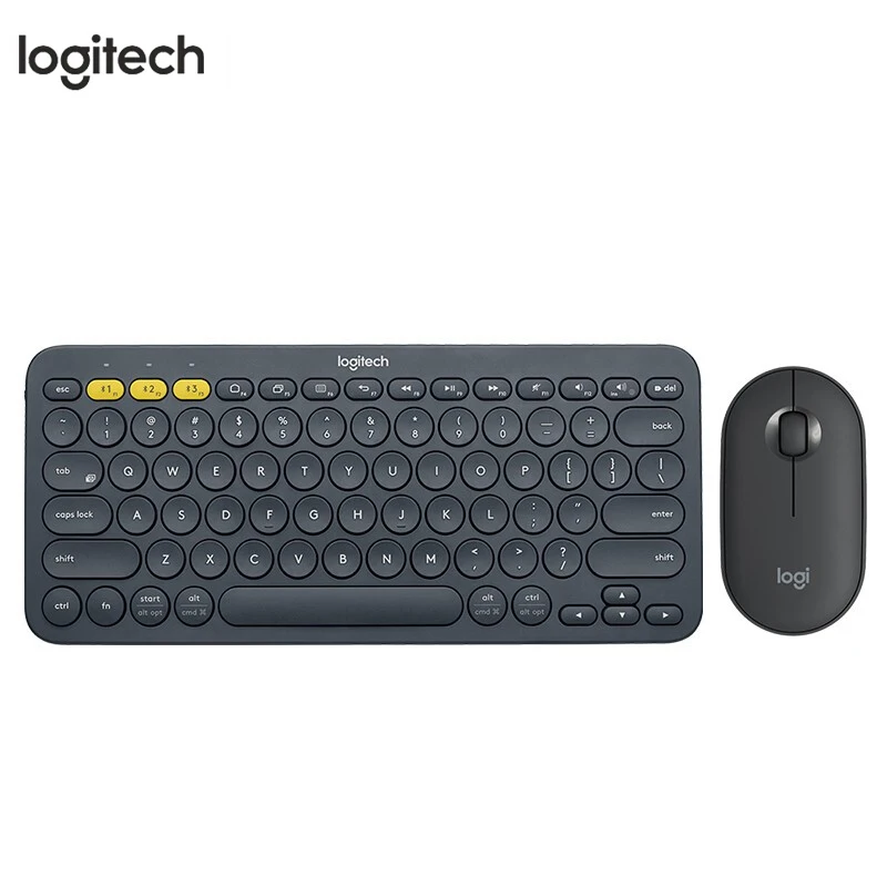 Logitech K380 Tastiera Wireless Bluetooth E Mouse Set Tastiera E Mouse Mute Set K380 Nero + Pebble Black