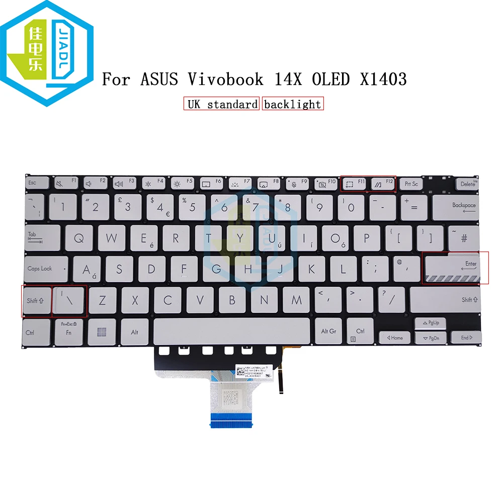 Tastiera Retroilluminata Leggera Germania Regno Unito Per Asus Vivobook 14X Oled X1403 X1403Za X1403Za-0171S Tastiere Silver Keycaps Muslimah