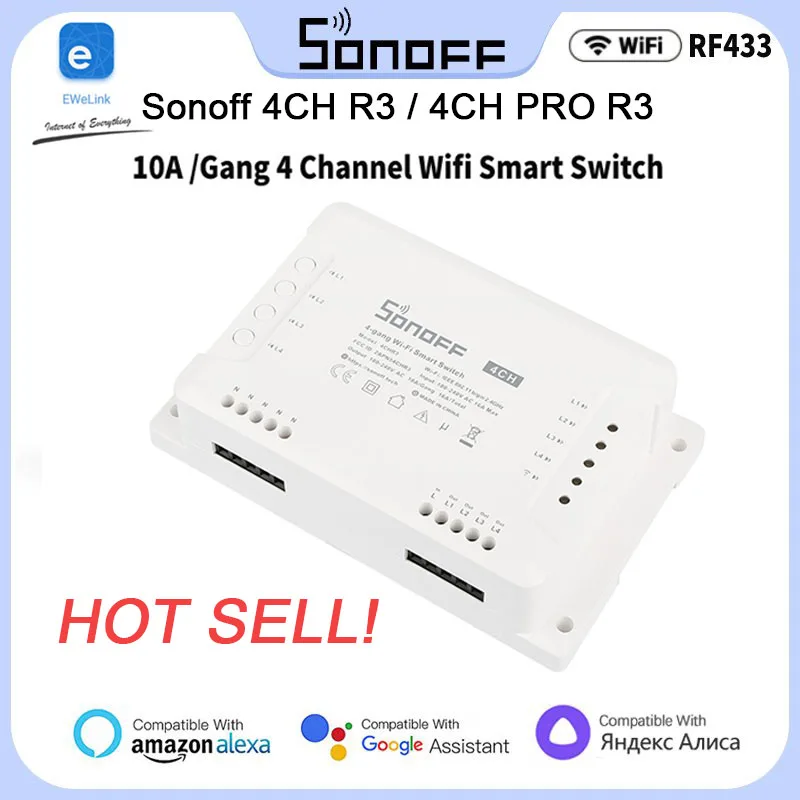 10Pcs Sonoff 4Ch R3/4Ch Pro R3 4 Gang Wifi Smart Switch Module 433Mhz Rf Remote Lights Switch Support 4 Dispositivi Funziona Con Alexa