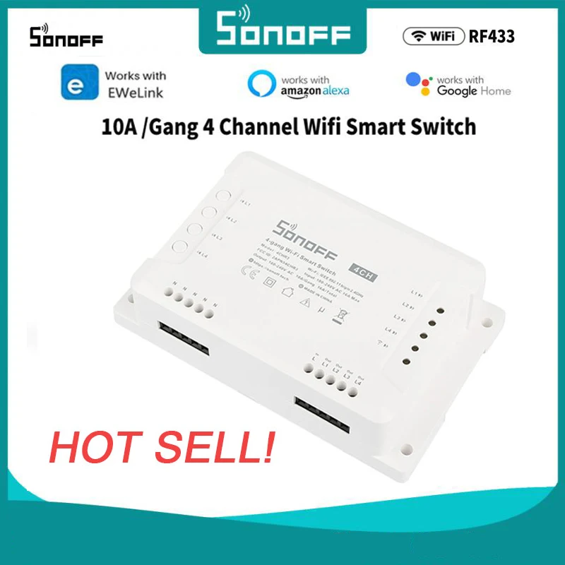 10Pcs Sonoff 4Ch R3/4Ch Pro R3 4 Gang Wifi Smart Switch Module 433Mhz Rf Remote Lights Switch Support 4 Dispositivi Funziona Con Alexa
