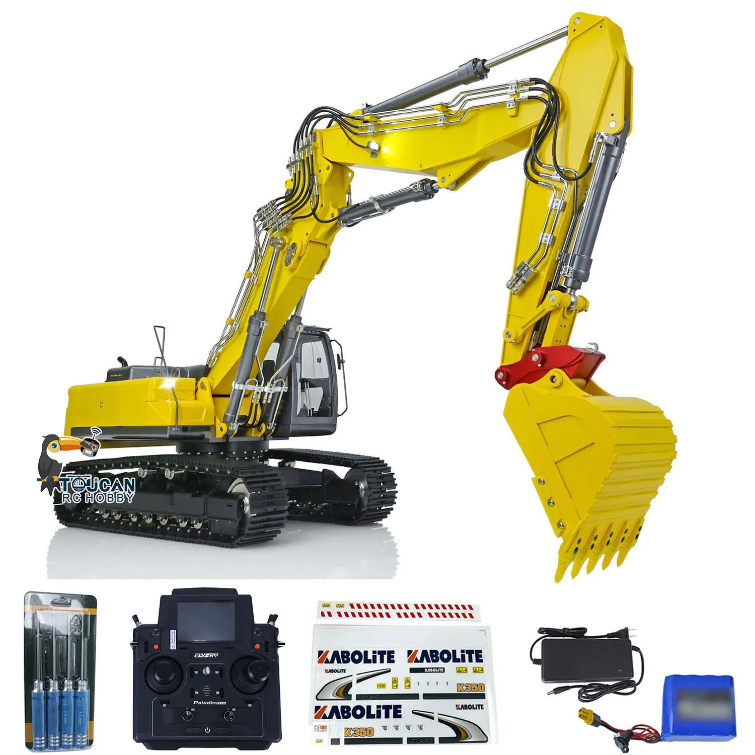 Kabolite K350-200 Rc Escavatore Idraulico Rtr 1/14 Huina 3Pcs Boom Digger Trucks Pl18Ev Lite Sound Light Model Toy Th21583