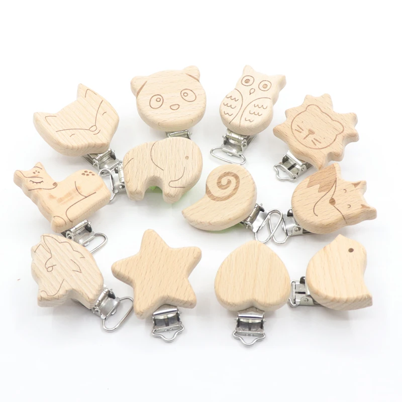 10Pcs 2022 Latest Animal Style Baby Pacifier Clip Baby Wooden Pacifier Holder Care Accessories For Metal Dummy Pacifier Chain