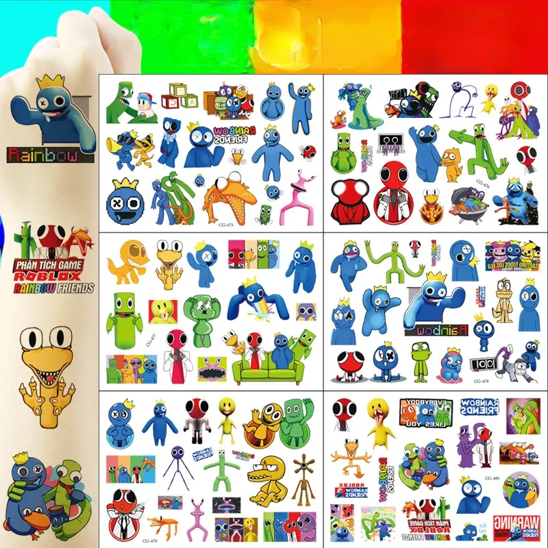Rainbow Friends Tattoo Stickers Impermeabile Cute Roblox Sticker Anime Birthday Party Supplies Decorazione Kids Gif