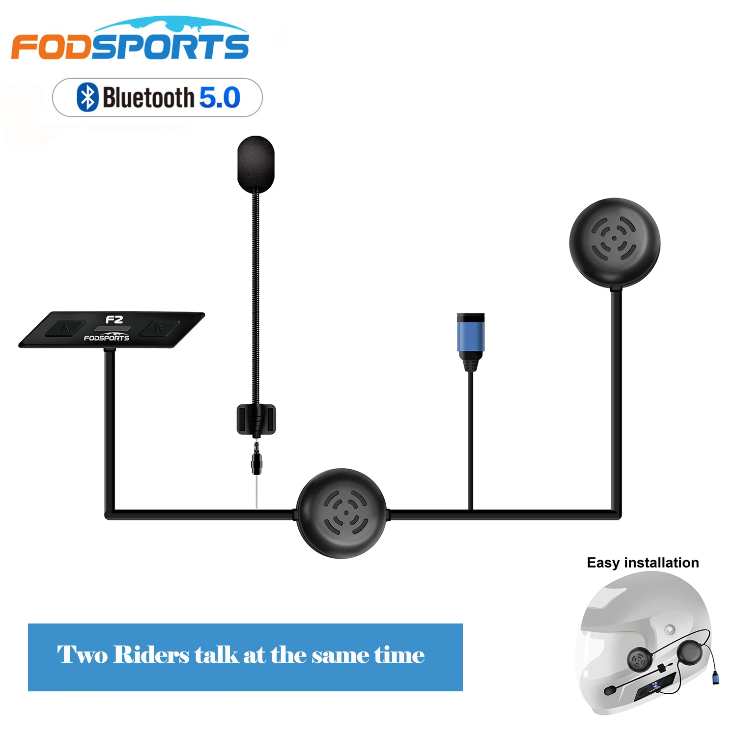 )Sports F2 Per 2 Ciclisti Intercomunicador Interfono Moto Casco Moto Cuffia Bluetooth5.0 Hifi Interfono Moto Voice Control