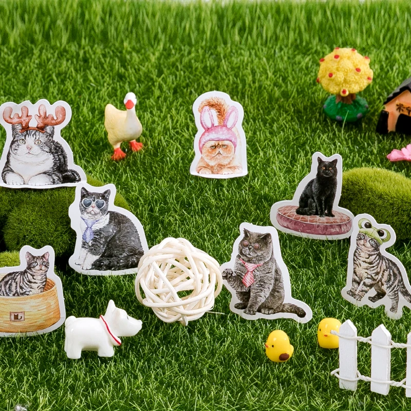 46Pieces Box Stickers Pattern Domestic Cat Cute Scrapbook Handmade Materials Book Sealing Paper Book Sticker Decorative 4Cm New