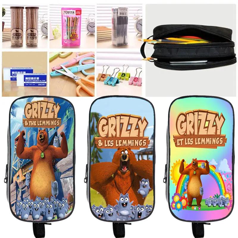 Cartoon Sunlight Grizzly And The Lemmings Pencil Bag Animal Pencil Case Ragazzi Ragazze Anime Pen Bag Materiale Scolastico Regali Per Bambini