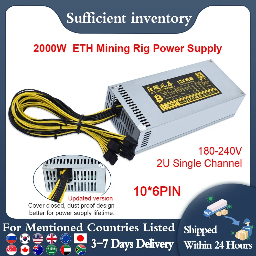 Senlifang 2U Single Channel 2000W Etc Rvn Mining Rig Miner 10 X6Pin Dispositivo Di Efficienza Per Btc Antminer Bitcoin S7 S9 Alimentatore