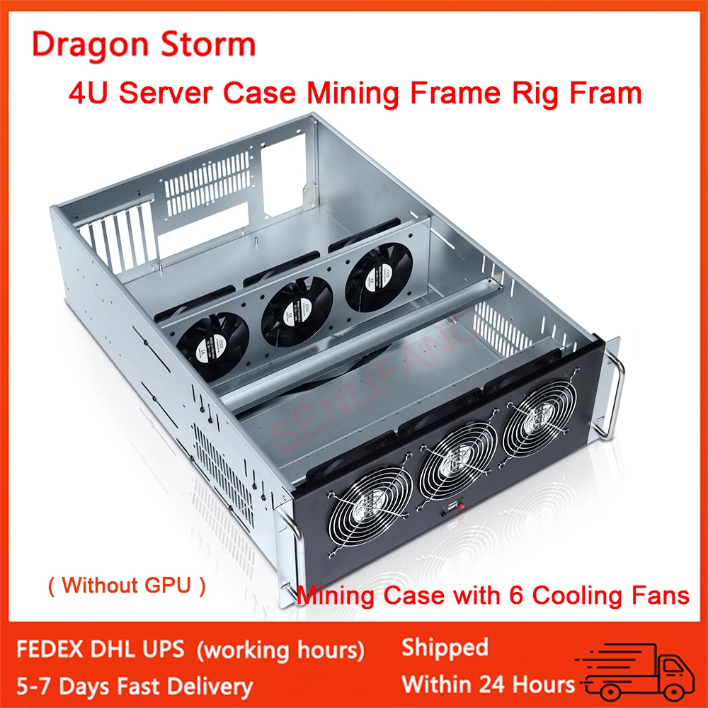 Nuovo 6/ 8 Gpu 4U Server Case Mining Frame Rig Frame Alloggiamento Della Scheda Madre Eth Btc Miner Case Con 6 Ventole Di Raffreddamento (Senza Gpu)