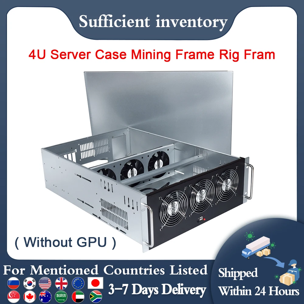 6/ 8 Gpu 4U Server Case Mining Frame Rig Frame Alloggiamento Della Scheda Madre Eth Btc Miner Case Con 6 Ventole Di Raffreddamento (Senza Gpu)