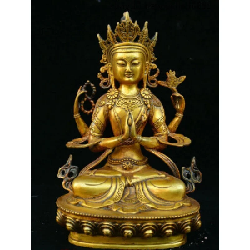 Vecchio Tempio Del Buddismo Del Tibet Bronzo Statua Della Dea Della Dea Della Dea Chenrezig A 4 Bracci