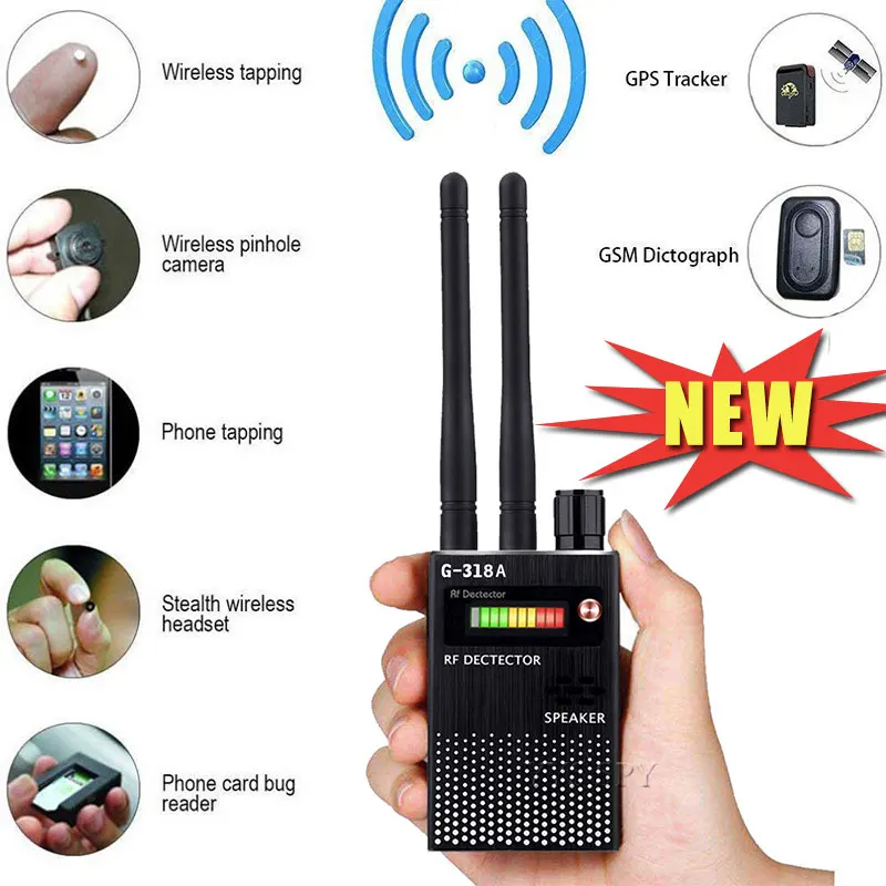2.4G Wifi Rf Signal Finder Anti Candid Camera Detector Spia Nascosta Cam Audio Bug Gps Tracke Gsm Wireless Device Scanner Nero