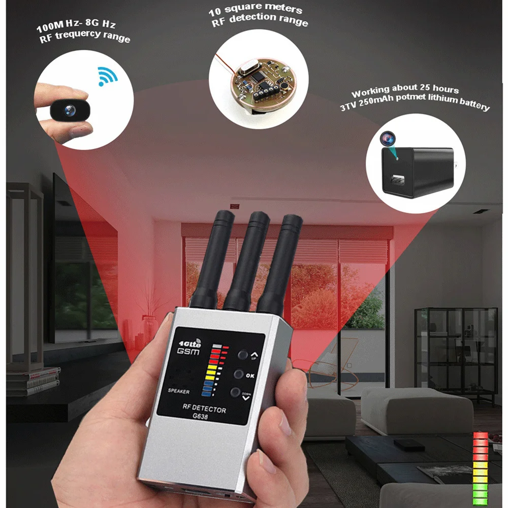 Segnale Rf Rilevatore Di Telecamere Wifi Rileva Gadget Spia Hotel Anti-Candid Shooting Nascosto Mini Hotel Spy Cam Espion Invisibile G638W