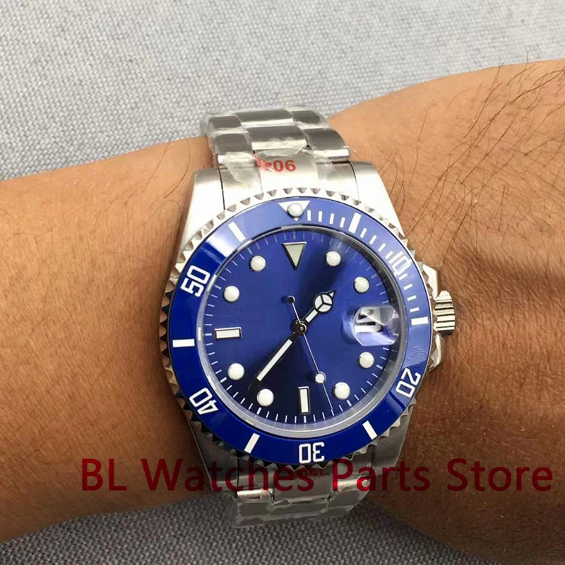Bliger 40Mm Custodia Blue Insert Blue Dial Nh35A Pt5000 Miyota Automatic Men Watch Brush Oyster Bracciale Data Magnifier Sapphire