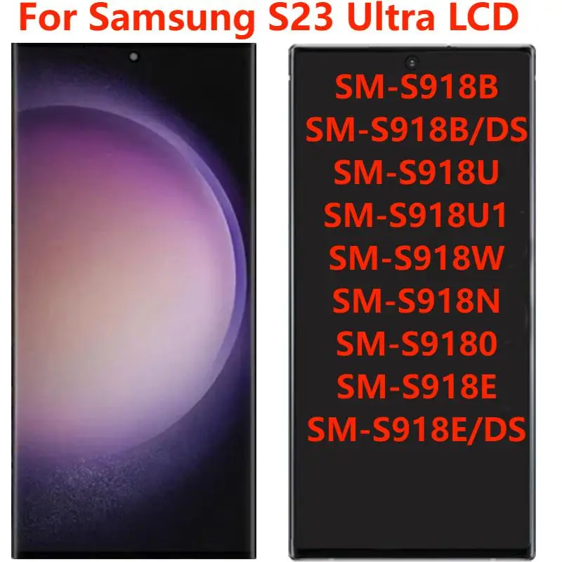 Per Samsung S23 Ultra S918B Display Lcd Con Cornice 6.8 "Oled Sm-S918E S918U S918N Lcd Touch Screen Digitizer Assembly Repair