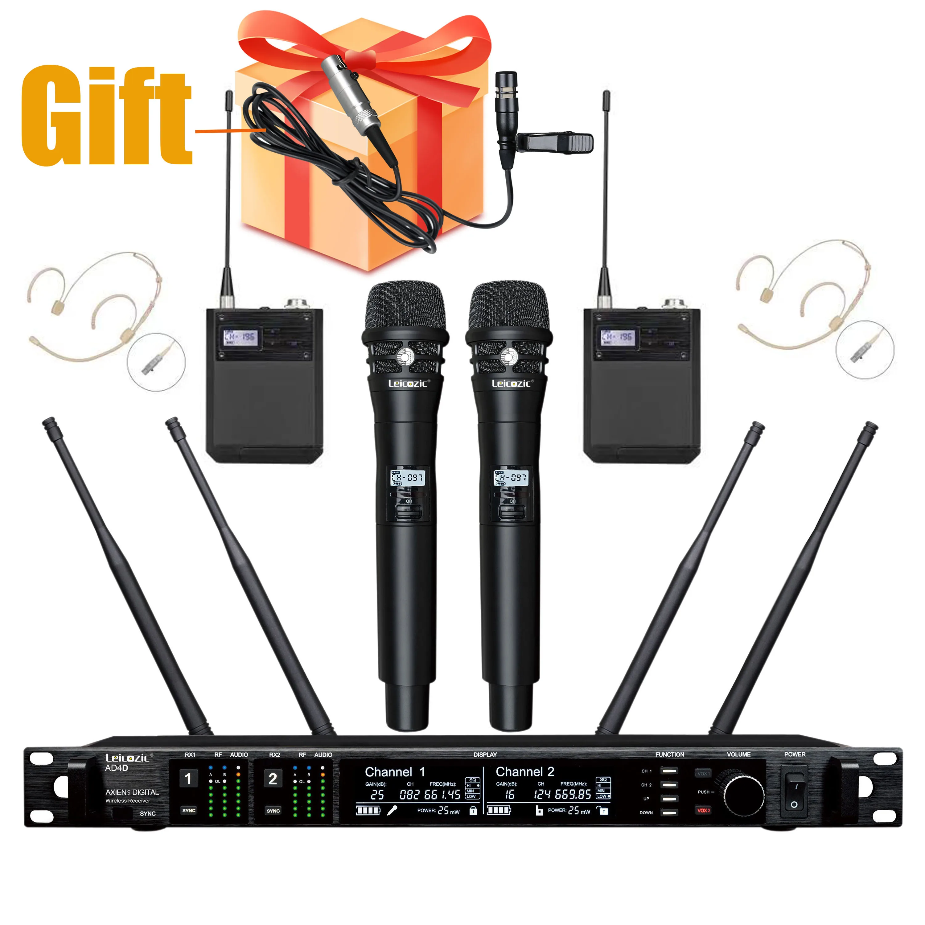 Microfono Wireless Leozic 900/600/500Mhz Ad4D Auricolare Portatile Professionale Ksm8 Microfono A Doppio Canale Microfono Micro