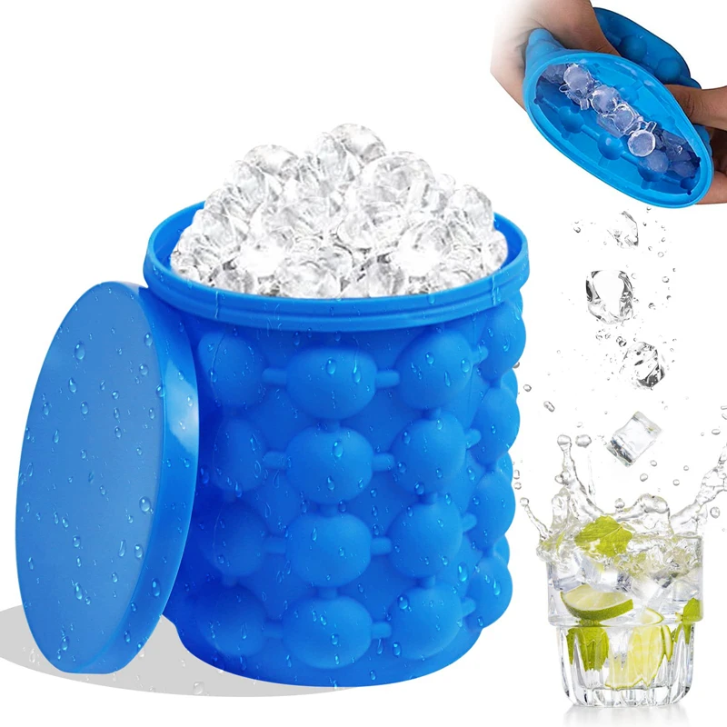 1 Pz Secchiello Per Il Ghiaccio In Silicone 2 In 1 Grande Stampo Con Coperchio Portatile Cooler Cube Freeze Tray Drink Whisky Wine Beer Per Cucina Bar