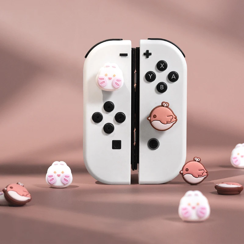 4 Pezzi Bear Rabbit Joy Con Thumb Grips Joystick Caps Soft Silicone Cover Button Per Nintendo Switch Oled Switch Lite Controller