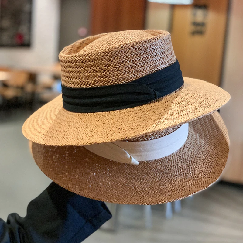 Net Celebrity Summer Vacation Beach Sun Protection Sunscreen Straw Hat Female Hand-Woven Wide Brim Flat Brim French Top Hat