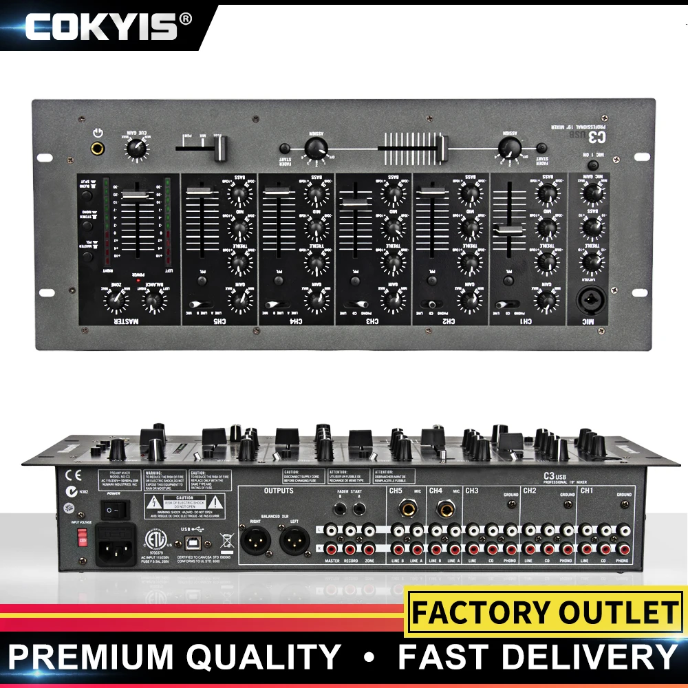 Mixer Audio Per Montaggio Su Rack Mixer Stereo Professionale Per Dj A 5 Canali Console Di Miscelazione C3 Numark Dj Stage Performance Professional