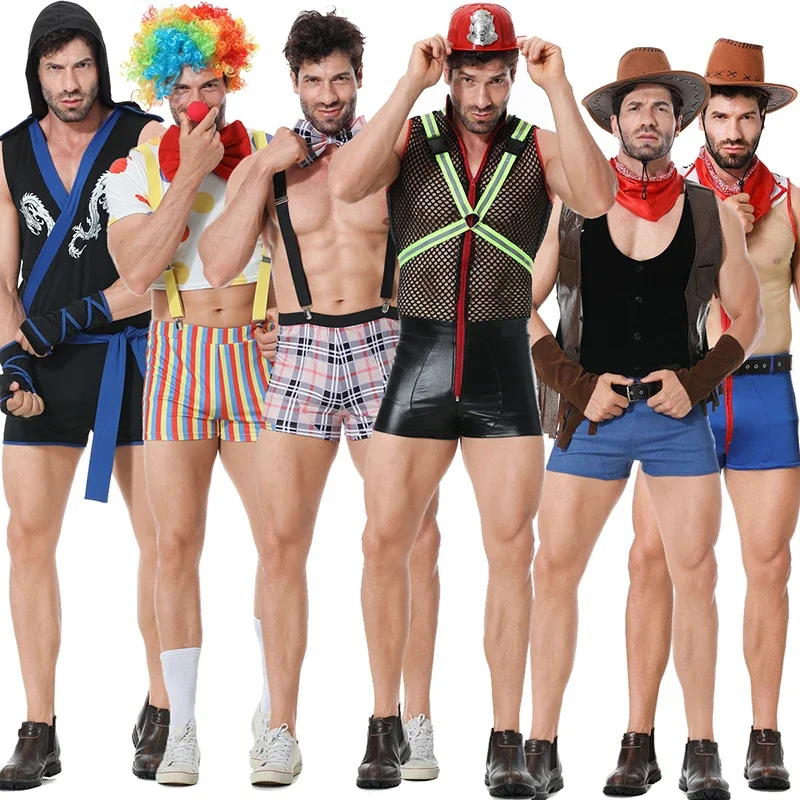 Halloween Underwear Men Sexy Suit Cosplay Pompiere Clown Uniform