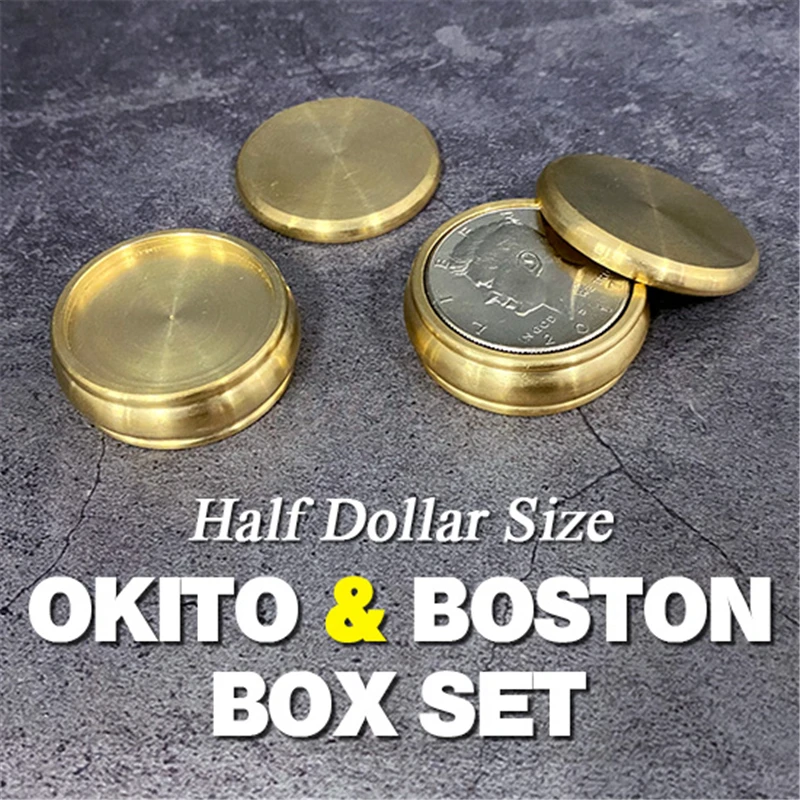 Okito & Boston Box Set (Dimensioni Mezzo Dollaro) Trucchi Magici Mago Close Up Illusion Gimmick Prop Mentalism Coin Penetre Vanish