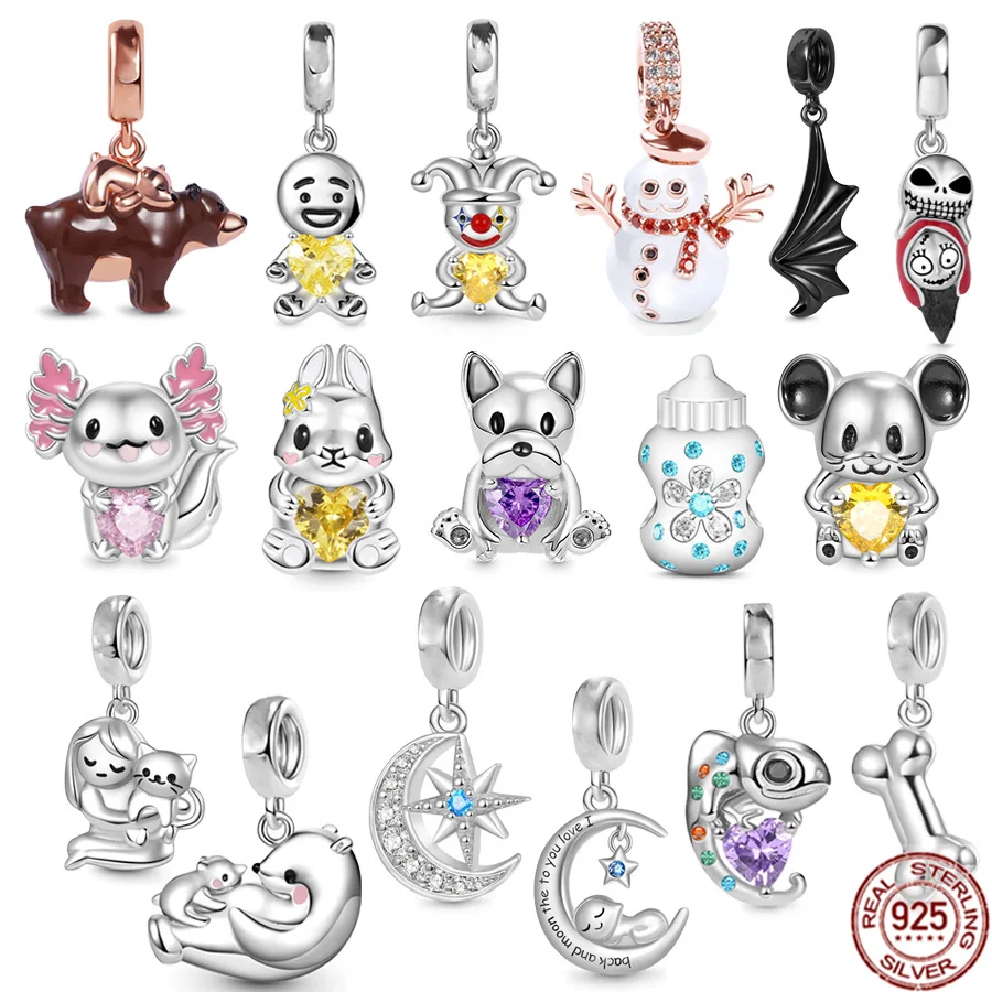 Nuovo 925 Sterling Silver Cute Rabbit Axolotl & Clown Abbraccia Heart Gem Ciondola Charm Beads Jewelry Fit Original Pandora Bracelet