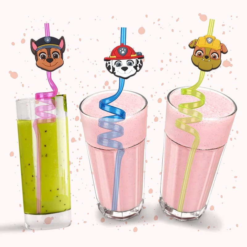 Paw Patrol Anime Doll Straw Children'S Creative Drink Straw Birthday Party Decoration Halloween Christmas Holiday Party Supplies