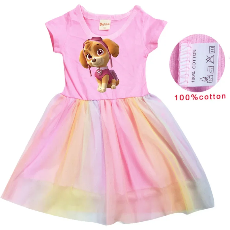 Paw Ronds Girls Cartoon Dress Summer Cartoon Children Anime Figure Skye Baby Girl Toddler Manica Corta Cute Party Dress Gift