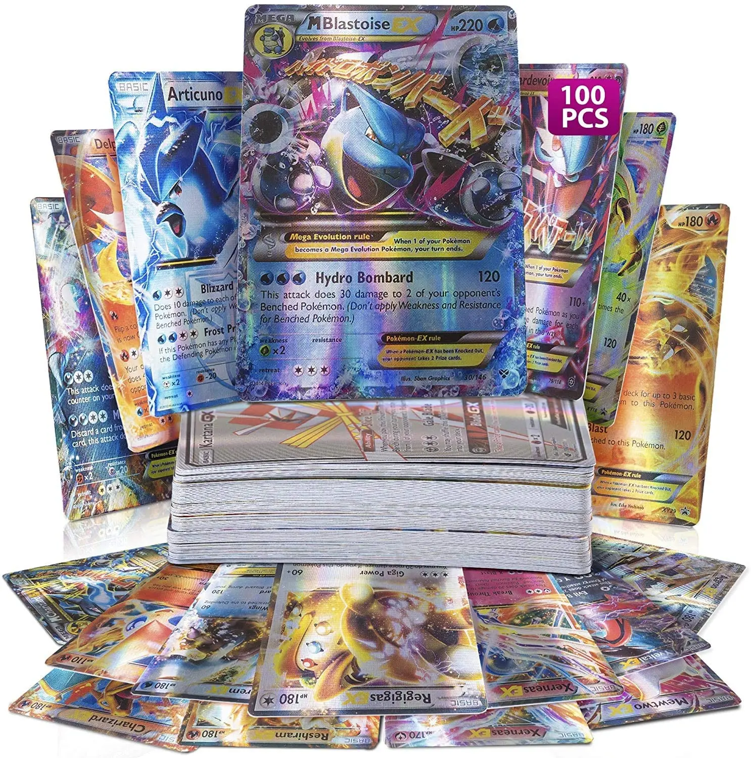 100Pc Pokemon Card Nessuna Duplicazione Ultra Rare Tcg Style Card Holo Ex Full Art : 20 Gx + 20 Mega + 59 Ex Arts + 1 Energy