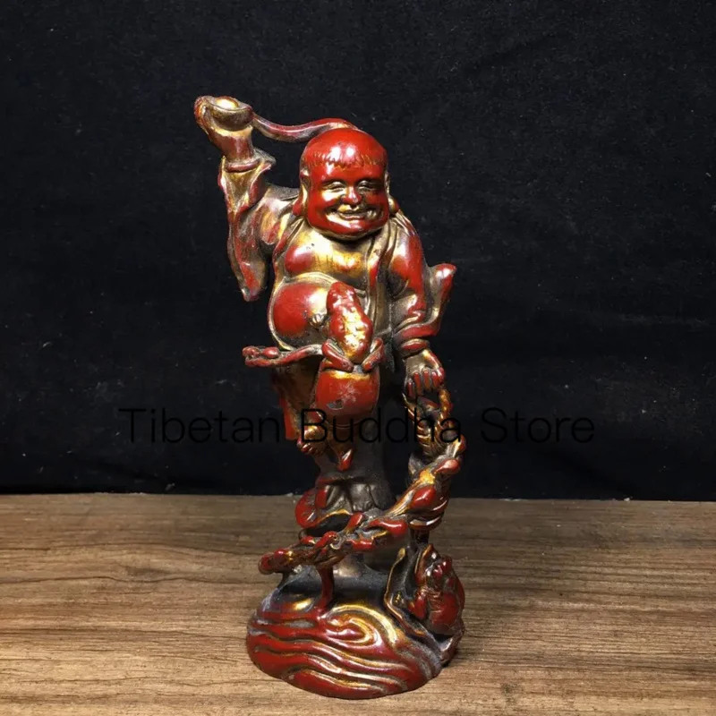 16Cm Nepalese Tibetano Puro Rame Liu Hai Gioca Ornamento Rospo D'Oro