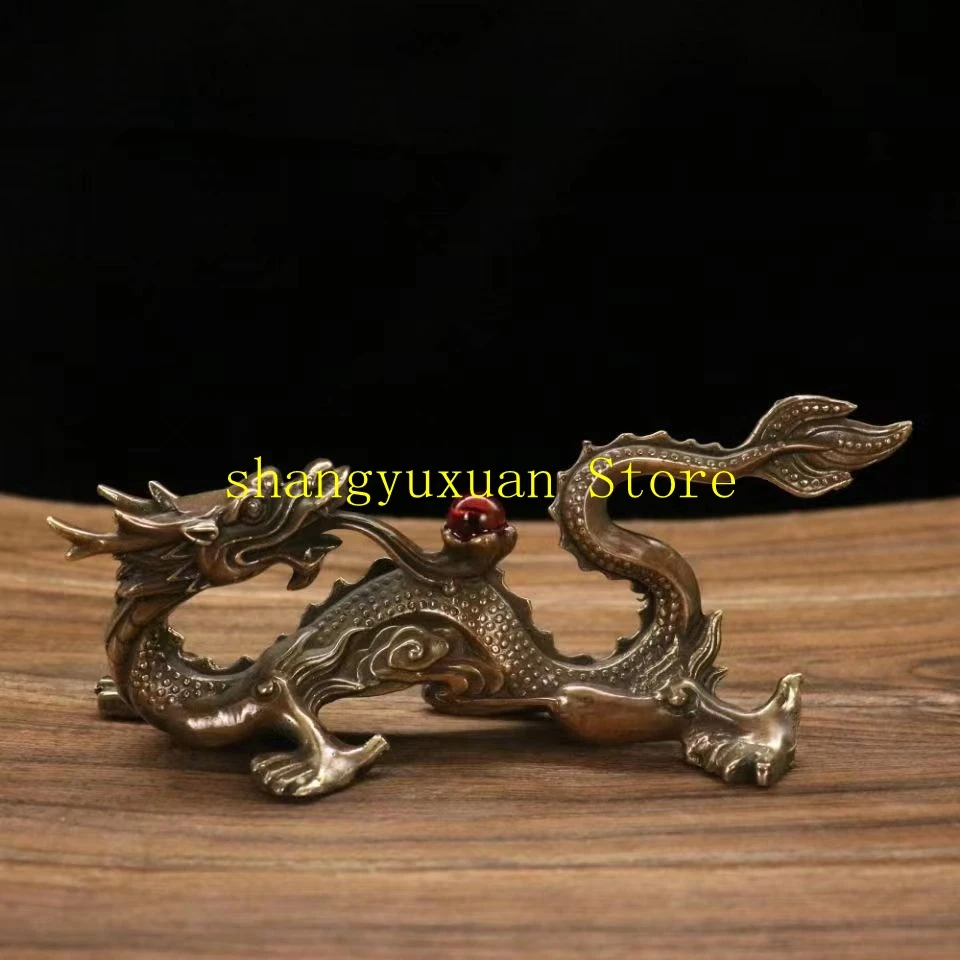 Brass Zodiac Gold Dragon Play Beads Five Claw Dragon Living Room Decorazione Desktop