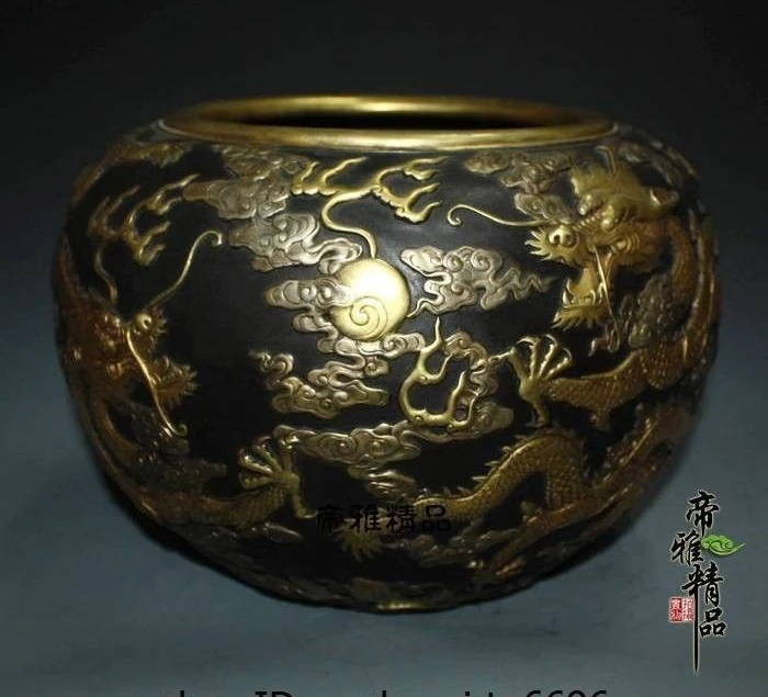 China Palace Bronzo 24 K Gild Argento Drago Gioca Bead Bottiglia Vaso Di Fiori Vaso Bollitore