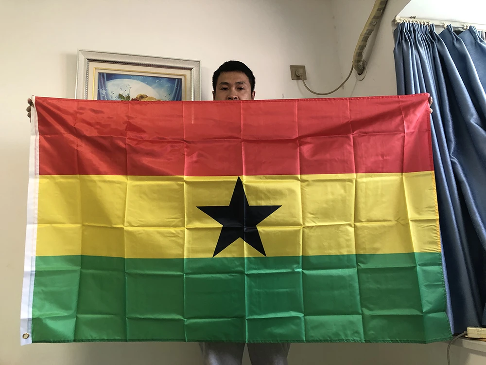 Bandiera Del Cielo Bandiera Del Ghana 150X90Cm Poliestere Di Alta Qualità Appeso Bandiere Nazionali Del Ghana Bandiera Del Ghana Stampata Su Entrambi 