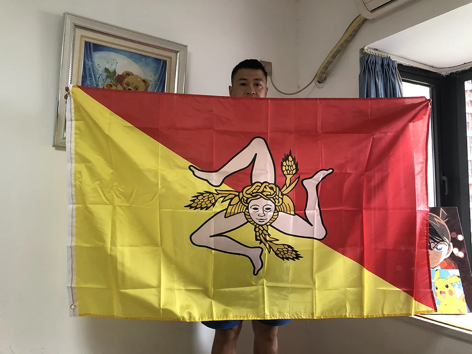 Bandiera Del Cielo Bandiera Della Sicilia 90X150Cm 3 X5Ft Sicilia Bandiere E Striscioni Siciliani Italia Simbolo Trinacria Bandiera Della Sicilia Per 