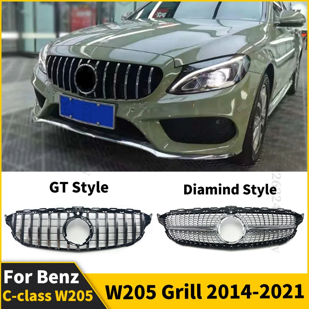 Gt Diamond Style Per Mercedes Benz Classe C W205 Grill 2014 2015 2016 17 2018-2021 C180 C200 C300 W205 Paraurti Anteriore Griglie Sportive