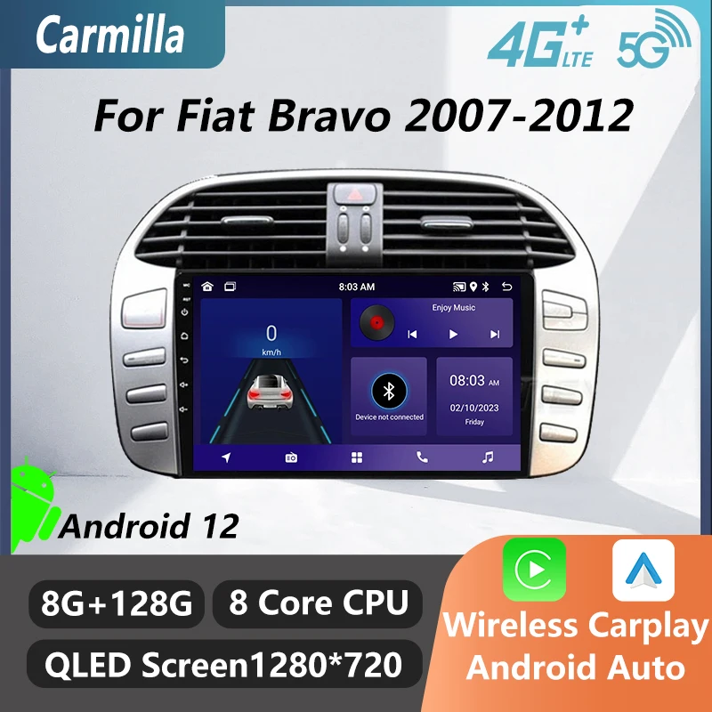 Car Multimedia 2 Din Per Fiat Bravo 2007-2012 Carplay Android Autoradio Stereo Navigazione Gps Unità Principale Autoradio Audio 4Glte