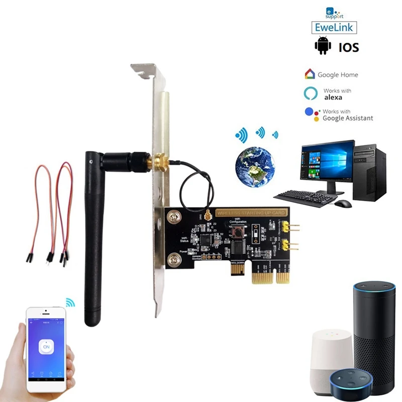 Wifi Computer Power Reset Switch Card Telecomando Switch Card Controllo Vocale Con Antenna Per Google Home Alexa