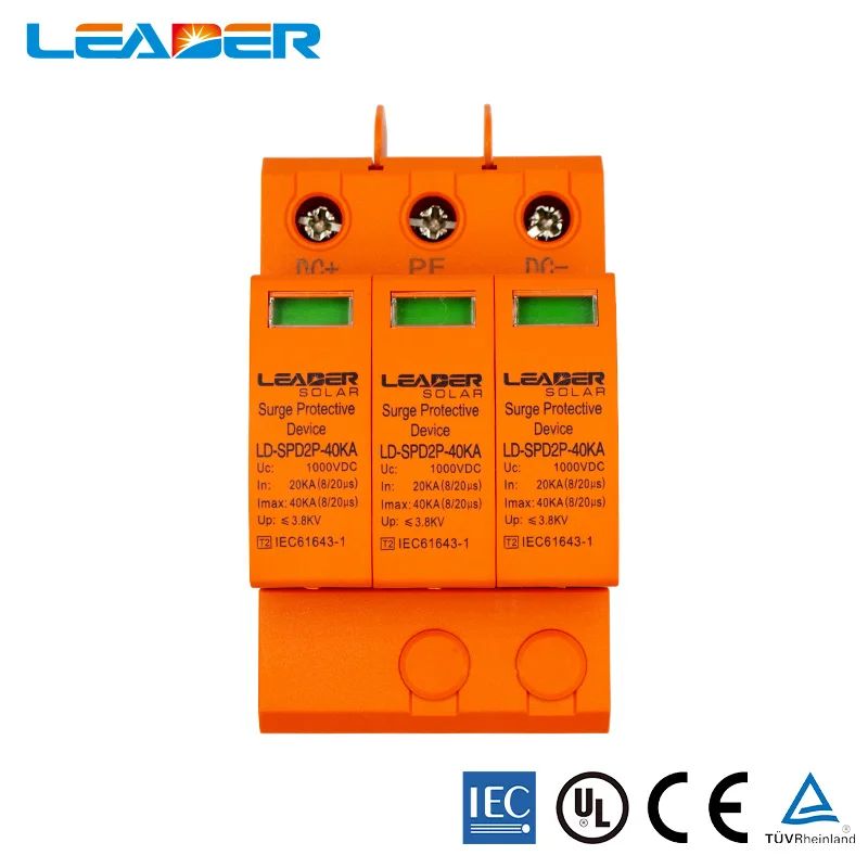 10 Pec Dc Surge Protector Pv Spd 500V 1000V Sistema Utilizzato 20Ka 40Ka Spd 2 Poli 3P Con Pe Lightning Protect Wind Generator
