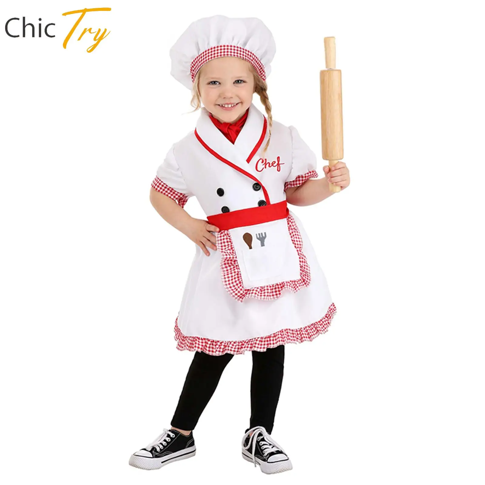 Bambini Ragazze E Ragazzi Chef Costume Chef Cappello Chef Top Dress Grembiule Sciarpa Set Uniforme Outfit Play House Performance Costume Cosplay