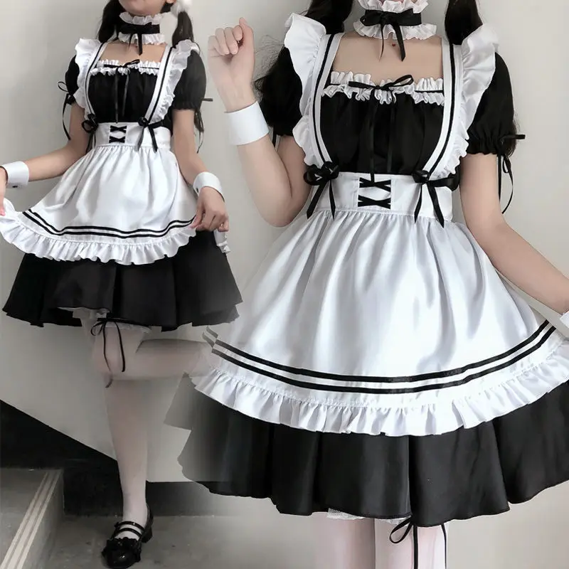 4Xl Lolita Cameriera Uniforme Ragazze Donne Adorabile Vestito Cosplay Vestito Sexy Francese Grembiule Servo Esotico Nero Bianco Cafe Cameriera Costume