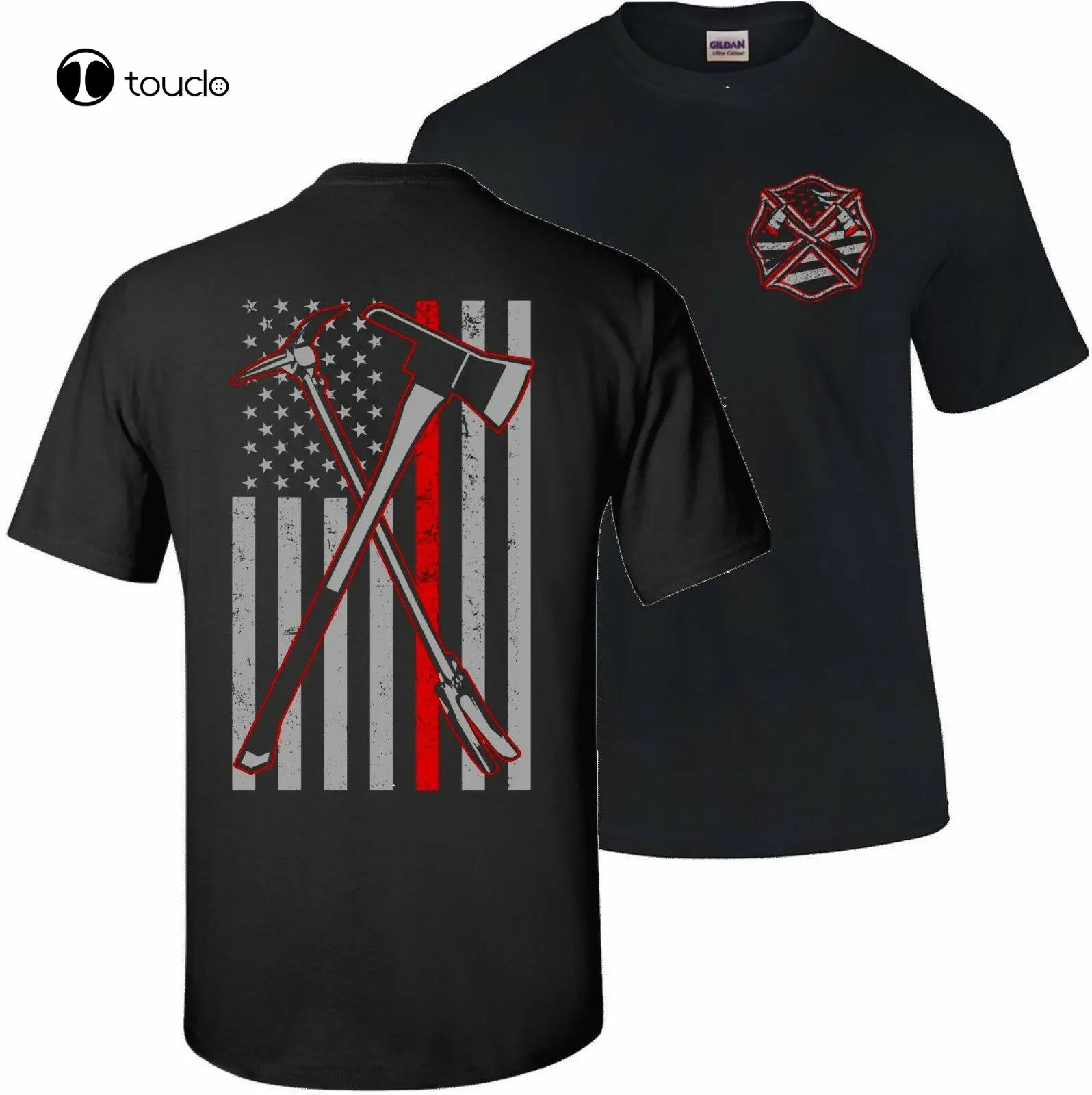 Thin Red Line Firefighter Axe Halligan Flag Fire Departs Support T-Shirt Tee