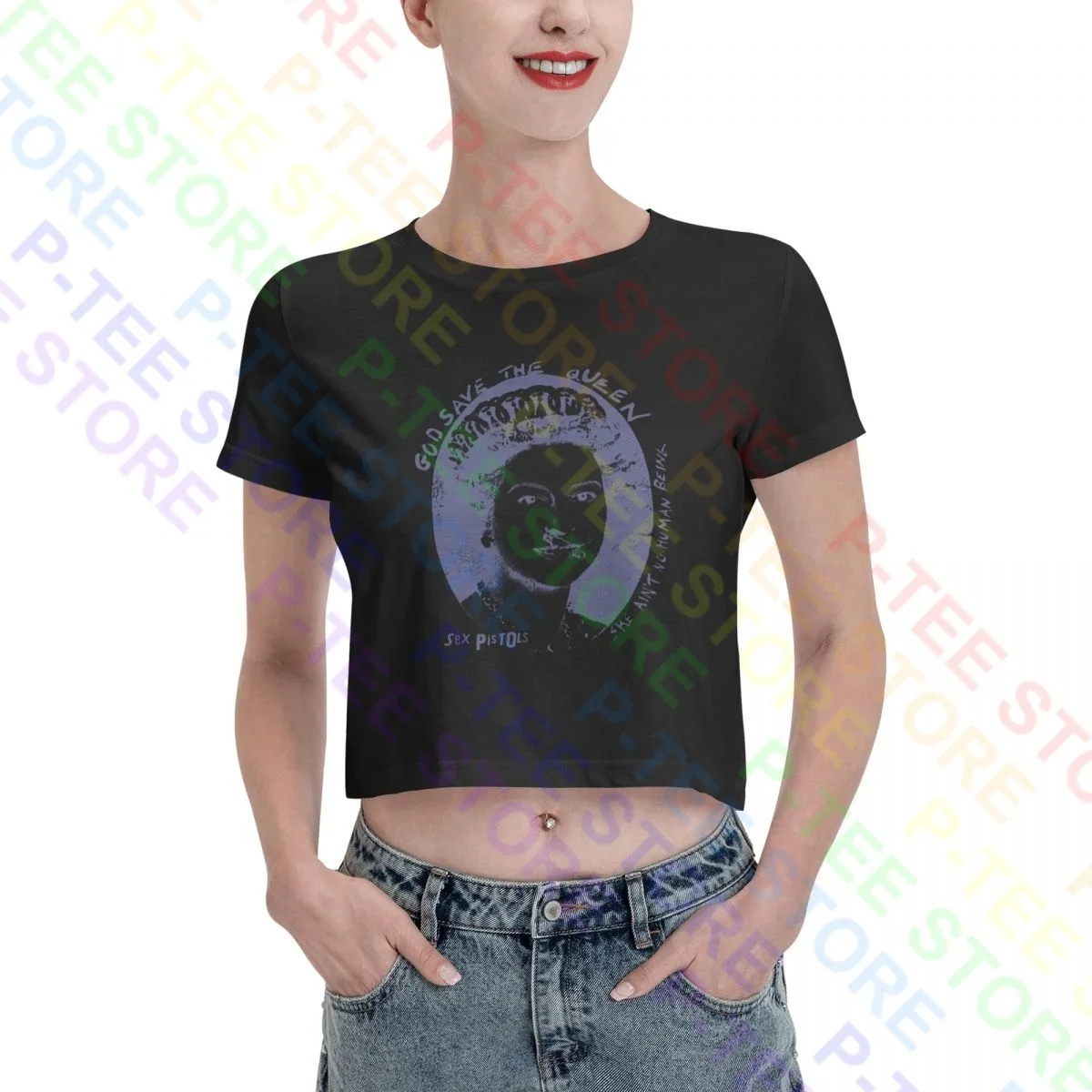 Pistole Del Sesso God Save The Queen Uk Punk Rock Women Crop Top T-Shirt Tee Cute Style Harajuku Comoda Camicia Femminile