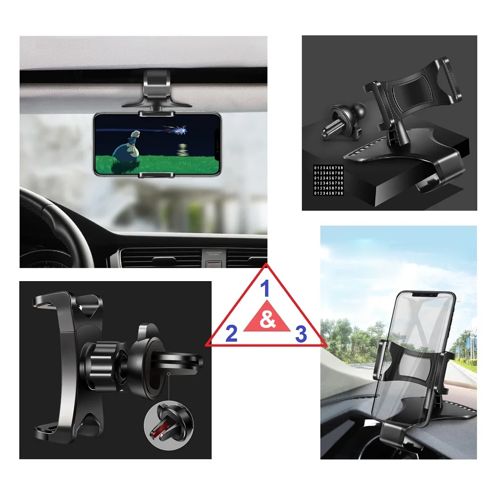 Smartphone Supporto Gps Per Auto 3 In 1: Cruscotto/Clip Della Visiera E Ac Griglia Clip Per Motorola Lago Xt1965-T (2019)