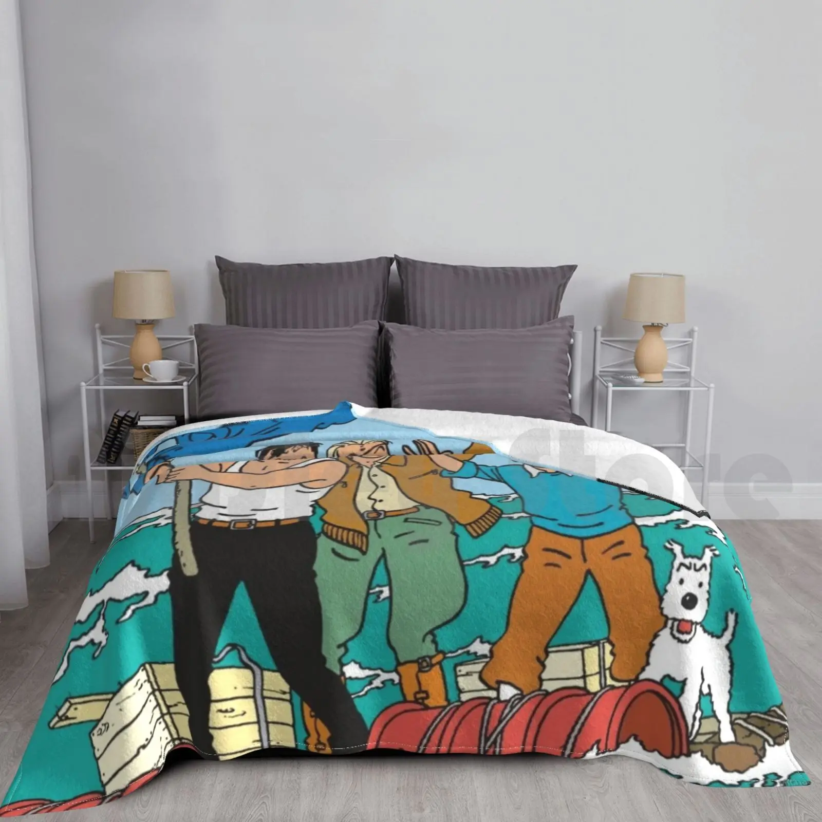 E The Red Sea Sharks Coperta Per Divano Letto Viaggio Snowy Red Sea Sharks Herge Comic Graphic Novel