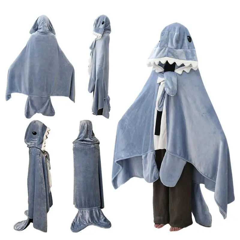Coperta Squalo Morbida Calda Coperta Squalo Ufficio Pisolino Coperta Squalo Cartone Animato Squalo Sacco A Pelo Pigiama Indossabile Coperta Con Cappuc