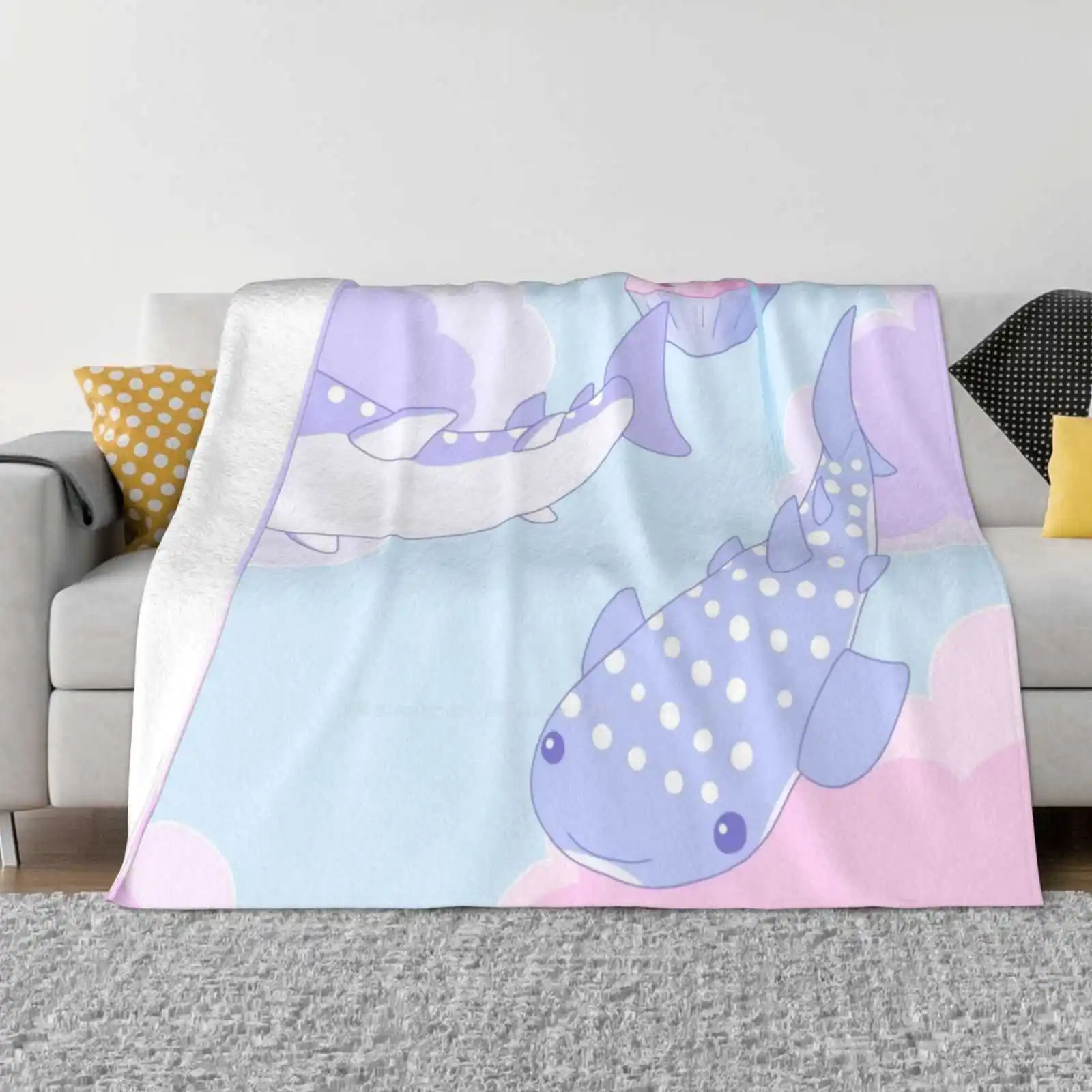Flying Whale Shark Trend Style Funny Fashion Soft Throw Coperta Ocean Whale Shark Magic Pink Purple Blue Pastel Cute Kawaii Sea