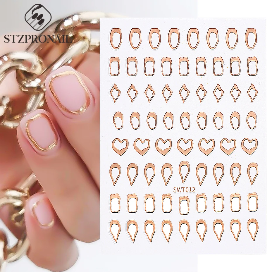 3D Gold Line Nail Stickers Metallic Rose Gold Frame Sexy Geometric Love Line Manicure Sliders Nail Art Decor Accessori Slswtn