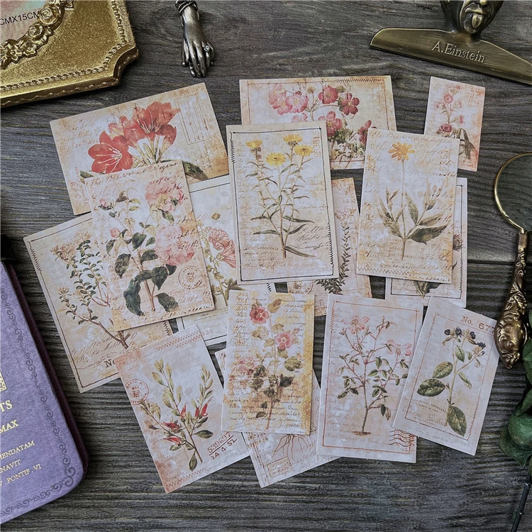 15Pcs Junk Journal Vintage Plant Atlas Sewing Tag Tn Diy Scrapbooking Collage Gift Decoration Material