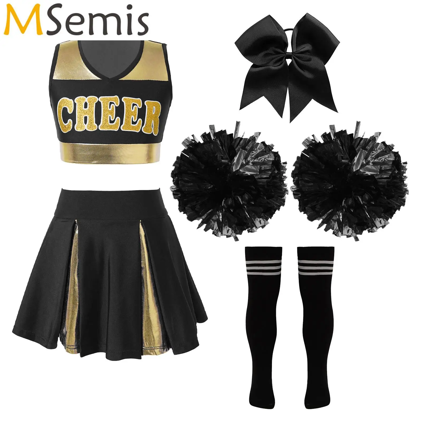 Pompon E Calzini Ragazze Cheerleading Uniforme Scuola Ragazza Cheerleaders Costume Da Ballo Gilet Senza Maniche Cheerleader Outfit Halloween
